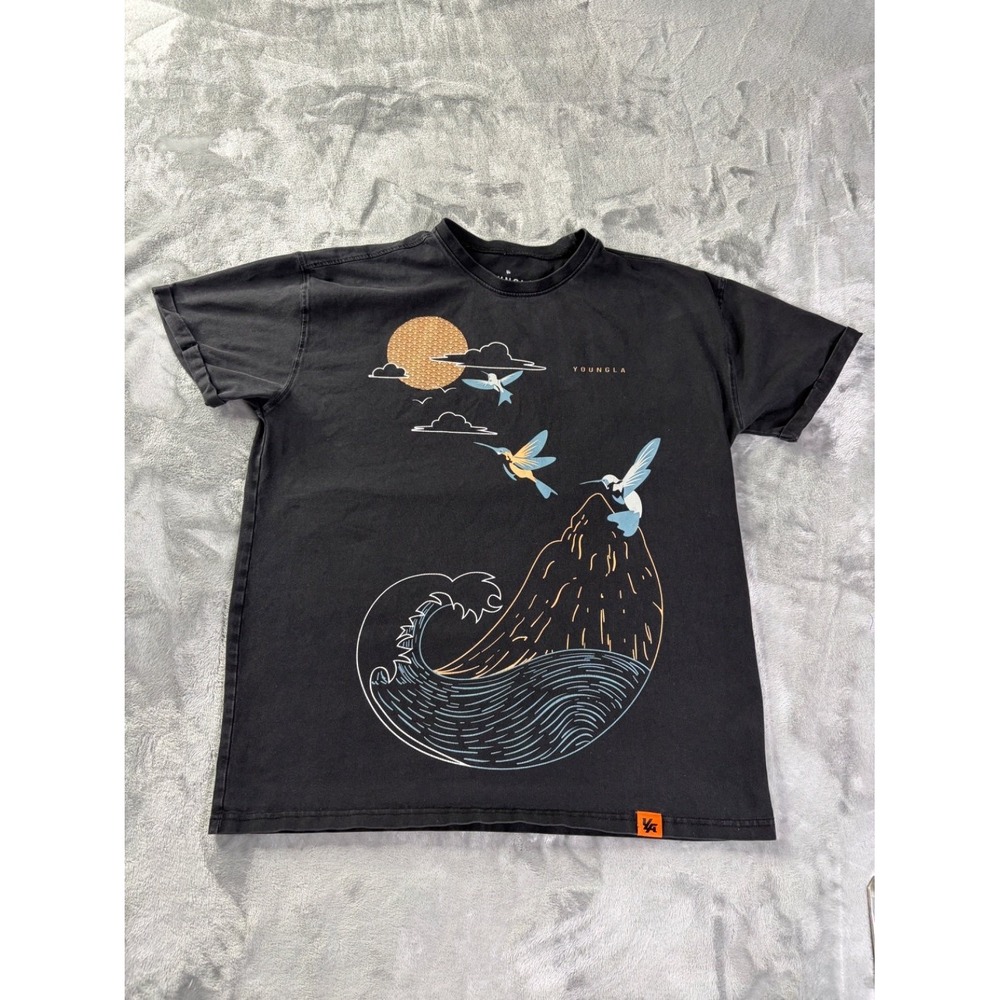 YoungLA T-Shirt Mens M Black Crew Neck Short Sleeve Graphic Print All Seasons